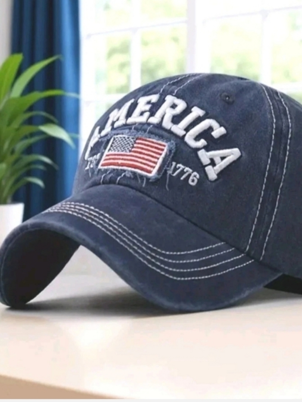 America Embroidered Flag Baseball Cap - Navy For Adults
